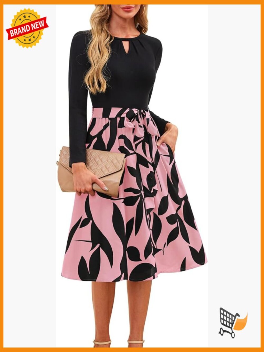 Long Sleeve Midi Dress with Pockets Ribbed Crewneck Casual Work Teacher Outfit